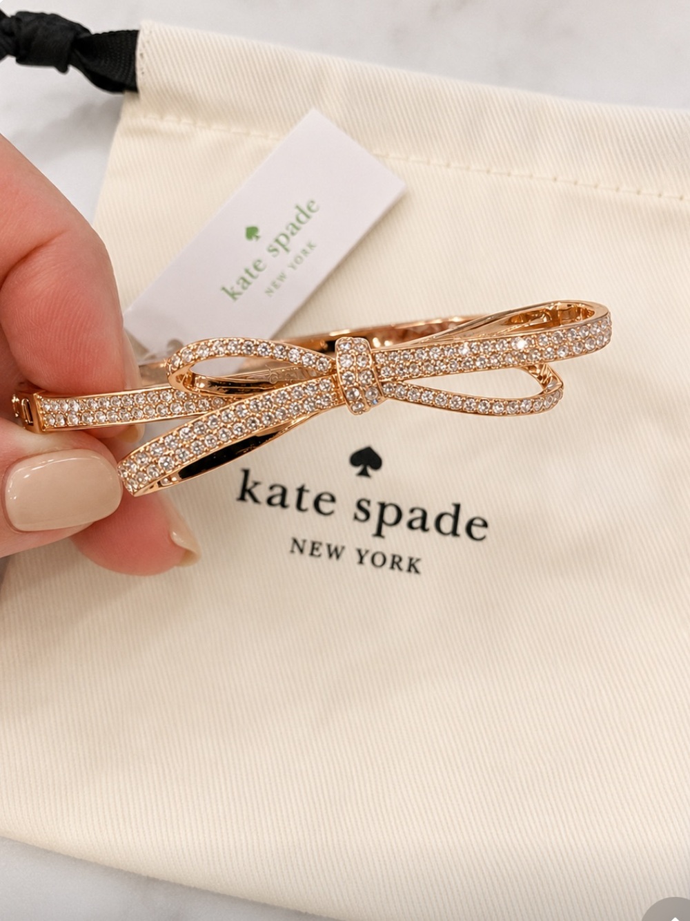 KATE SPADE Sparkling Rose Gold Tied Up Bow Bracelet